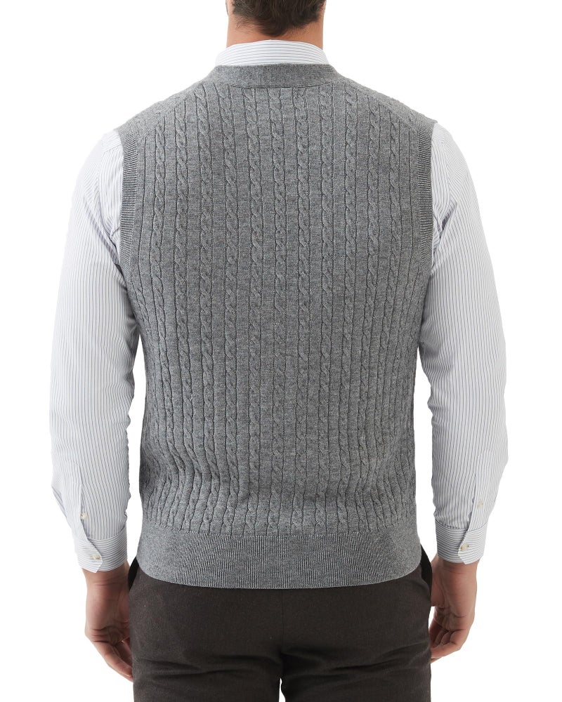 Kallspin Men's Cable Knit Sweater Vest Wool Blend V Neck Button Down Sleeveless Cardigan Vest(Light Grey, 2X-Large) - Image 4